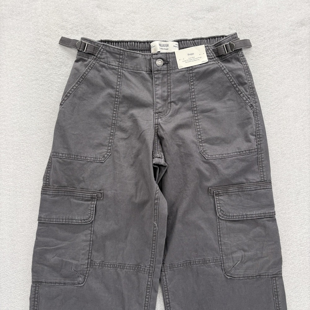 Hollister Low-Rise Baggy Cargo Pants Womens 2 Gray Adjustable Waist Skater Y2K - Picture 2 of 13